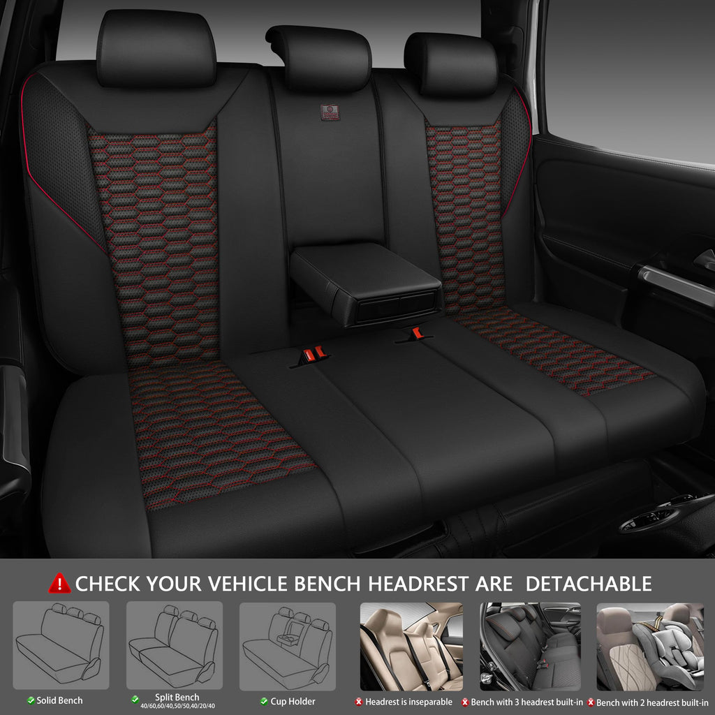 3D Foam Mesh Faux Leather Car Seat Covers Full Set, Black and Red A2508