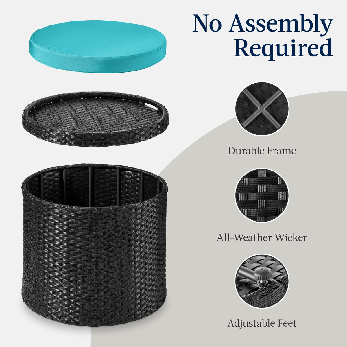 Round Wicker Ottoman with Storage E34293