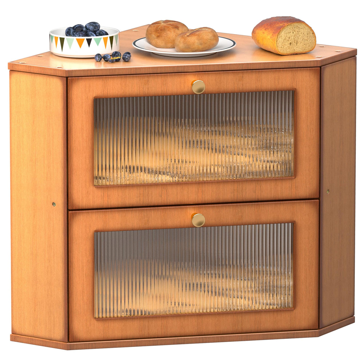Large Capacity 2 Layer Bamboo Bread Box with Acrylic Window U818