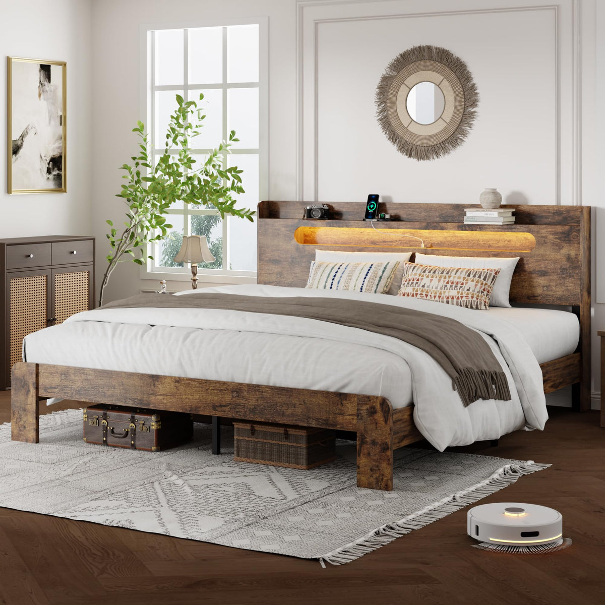 Queen Bed Frame with Storage Headboard and Charging Station E581529