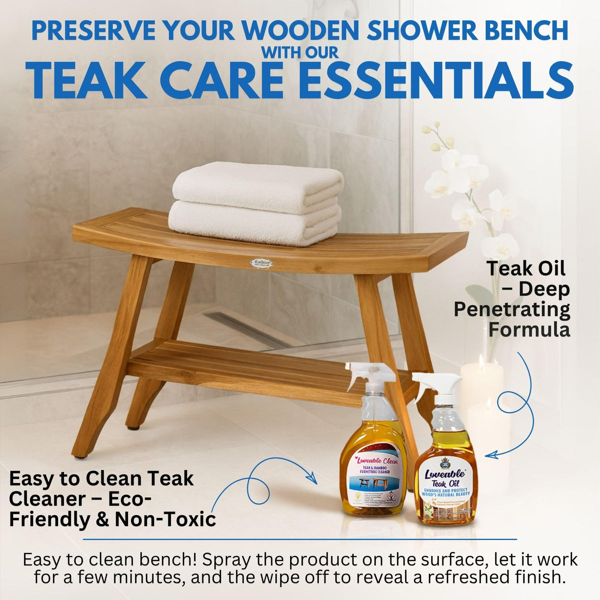 34-Inch Natural Teak Shower Bench M59947