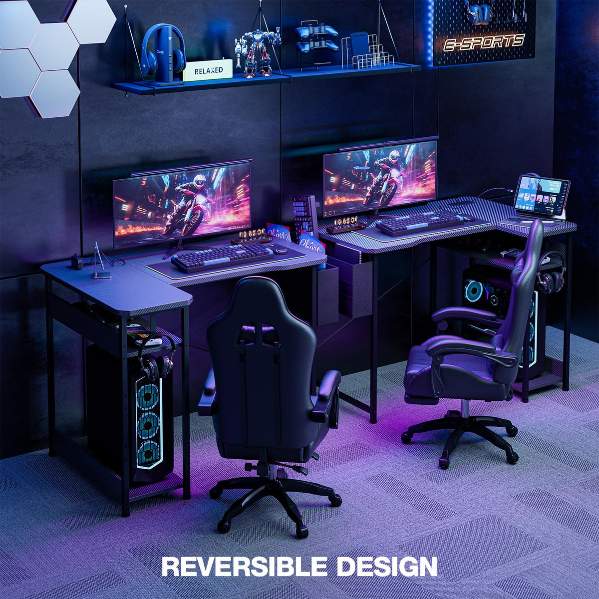 L Shaped Gaming Desk 40 Inch Black Carbon J746