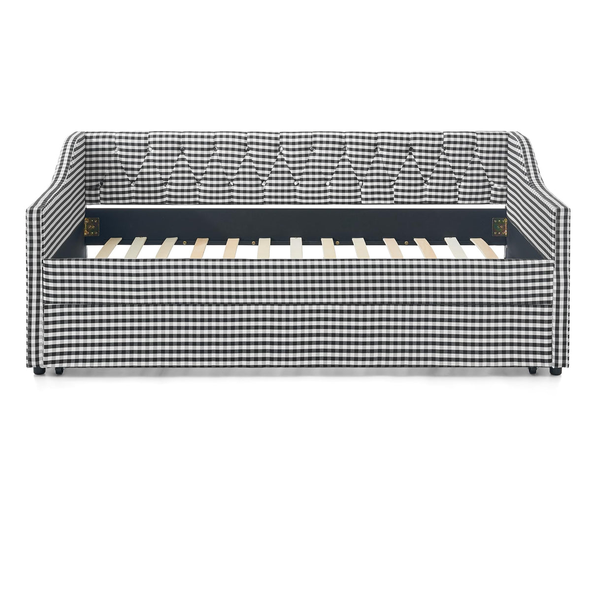 Twin Size Gingham Daybed with Trundle and Storage Pocket V972667