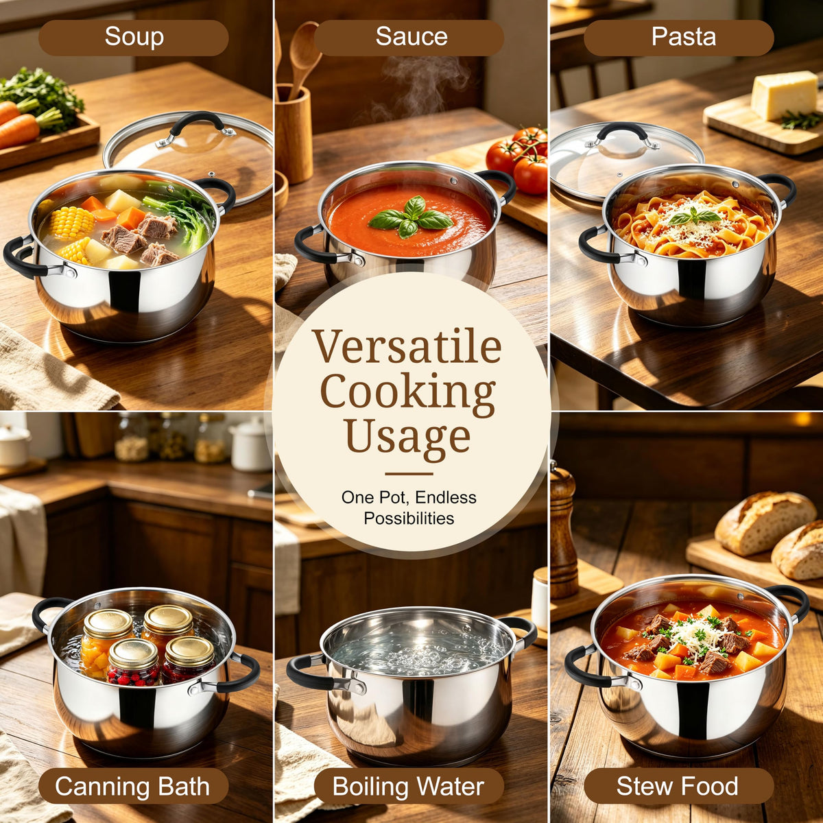6 Quart Stainless Steel Induction Stock Pot with Lid J7229