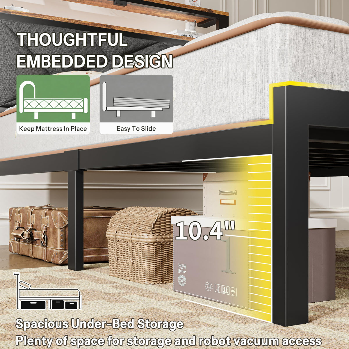 Twin Size Bed Frame with LED Lights & Charging Station F99204