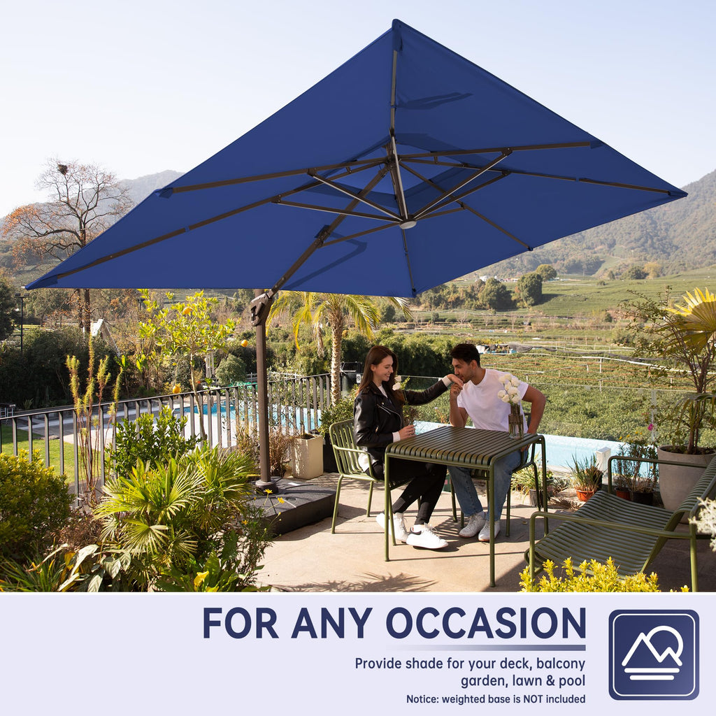 10x13FT Cantilever Patio Umbrella with LED Lights and Base S969