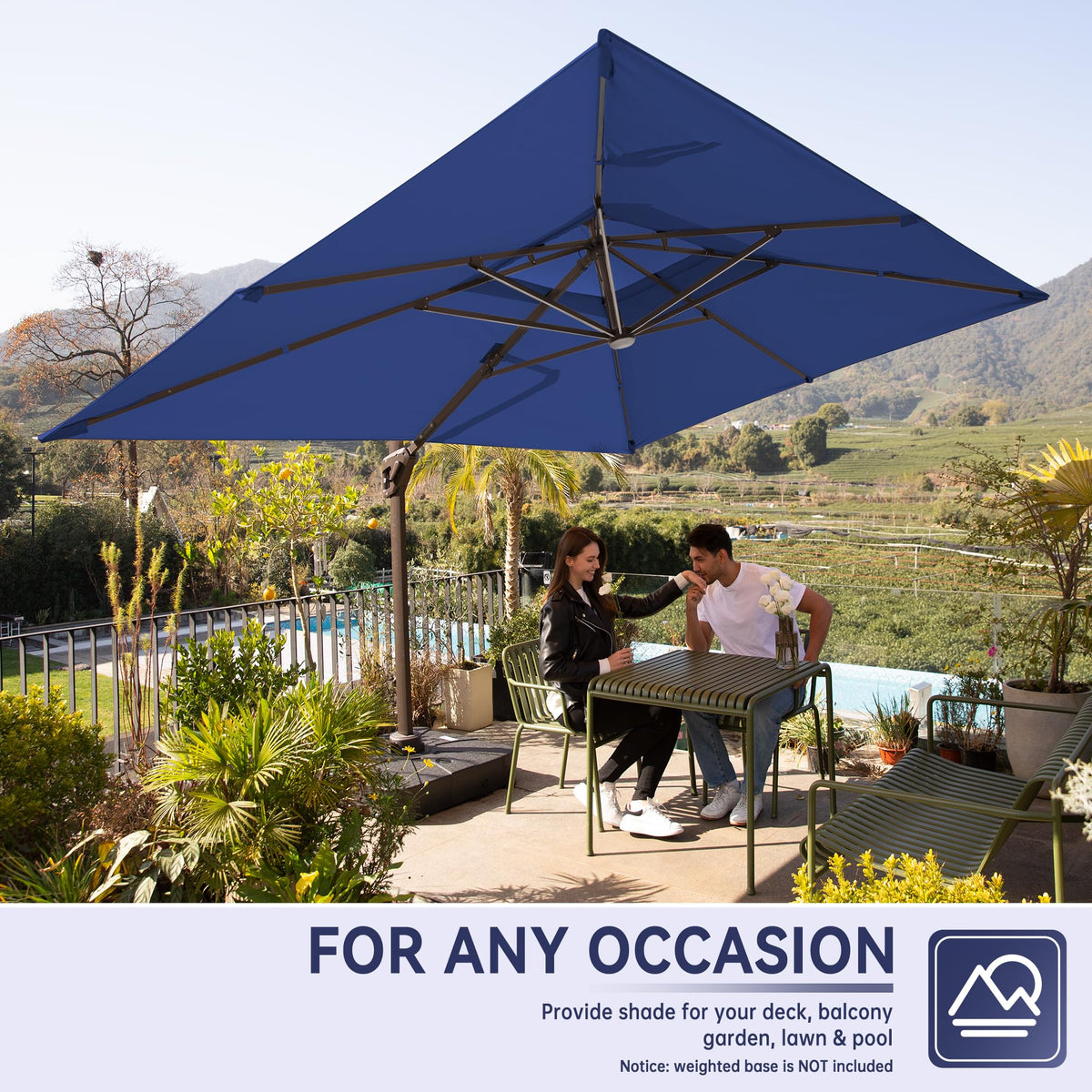10x13FT Cantilever Patio Umbrella with LED Lights and Base S969