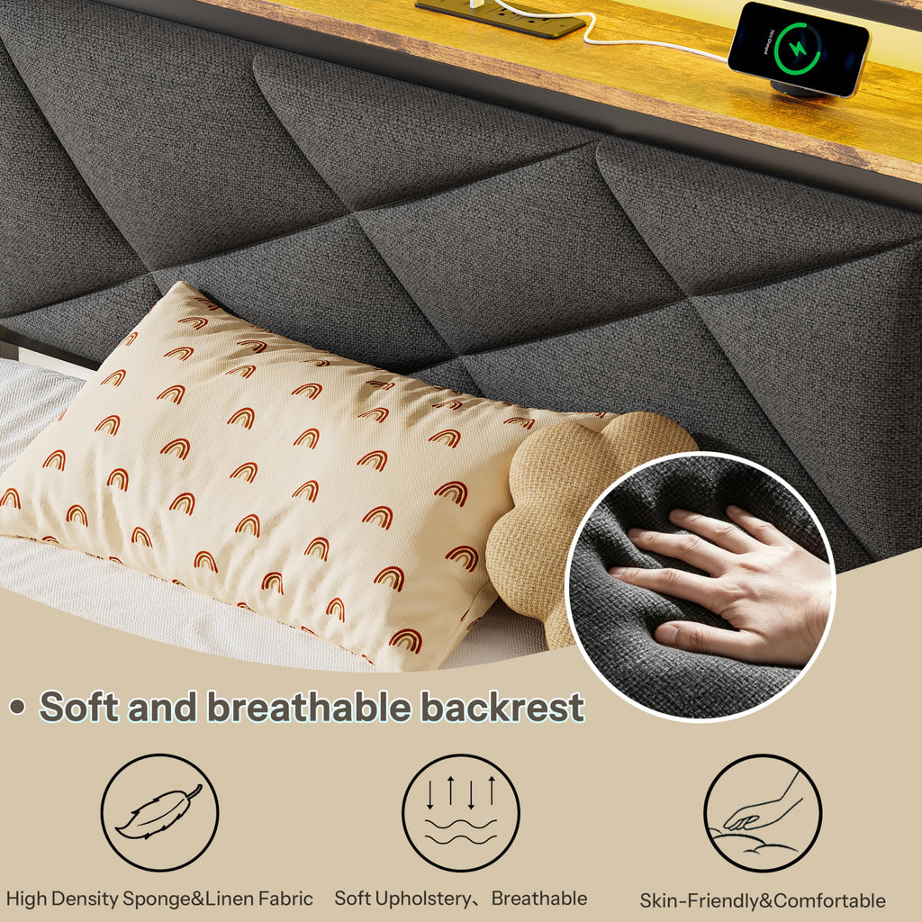 Twin Size Bed Frame with LED Lights & Charging Station F99204