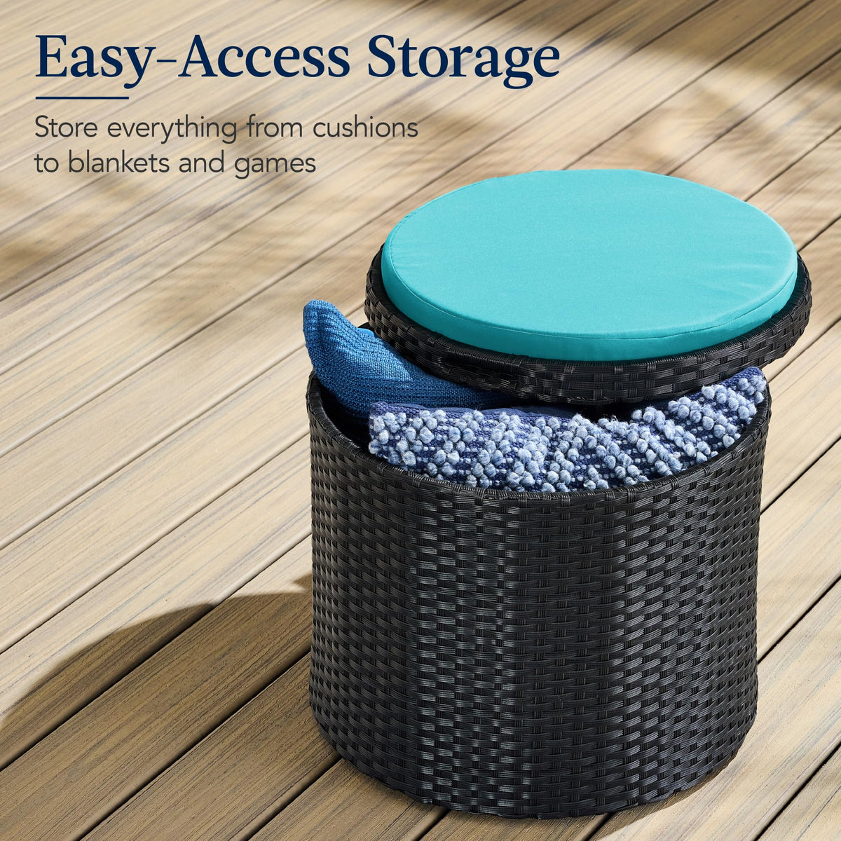 Round Wicker Ottoman with Storage E34293