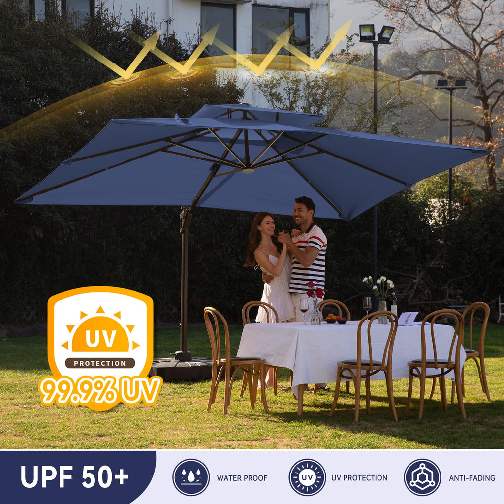 10x13FT Cantilever Patio Umbrella with LED Lights and Base S969