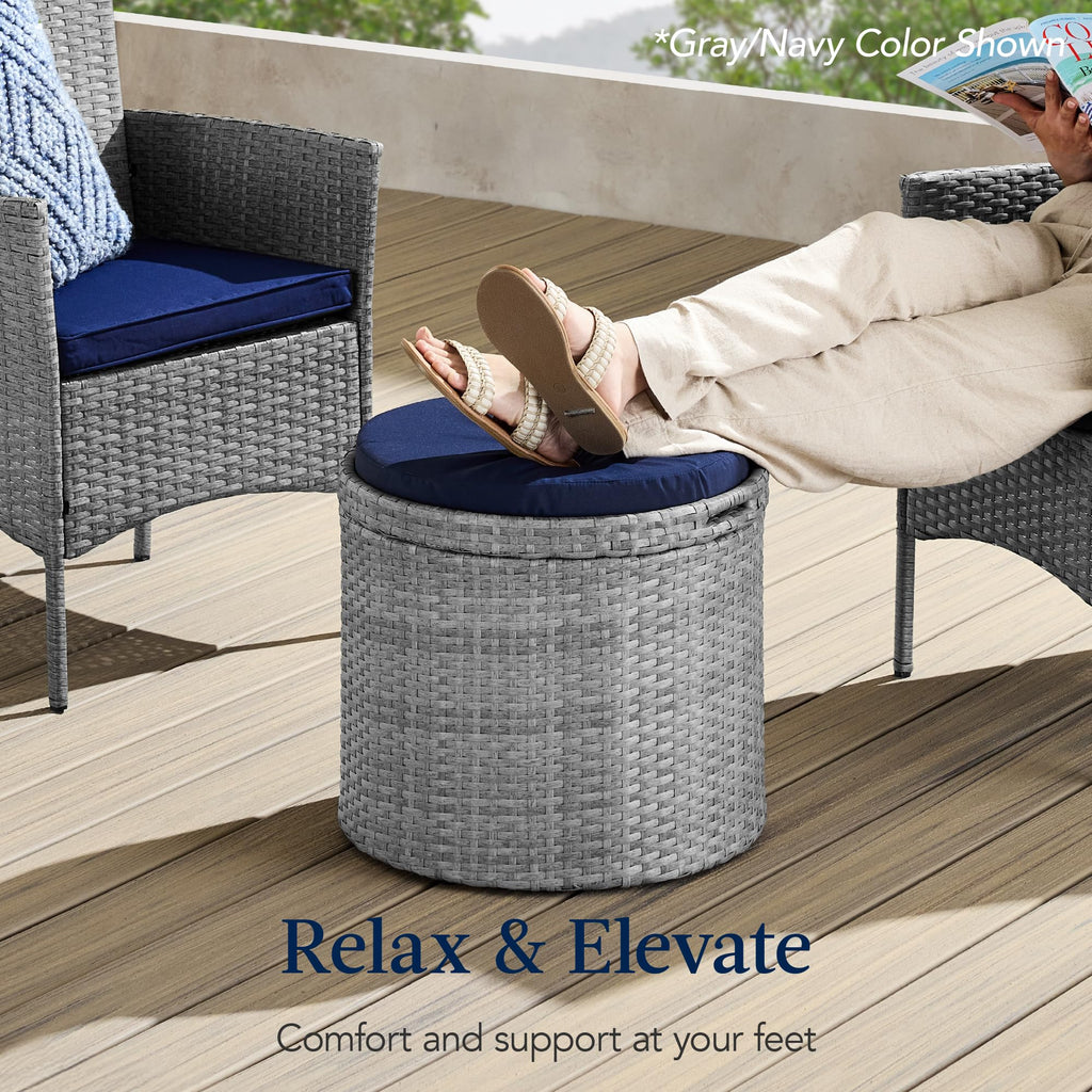 Round Wicker Ottoman with Storage E34293
