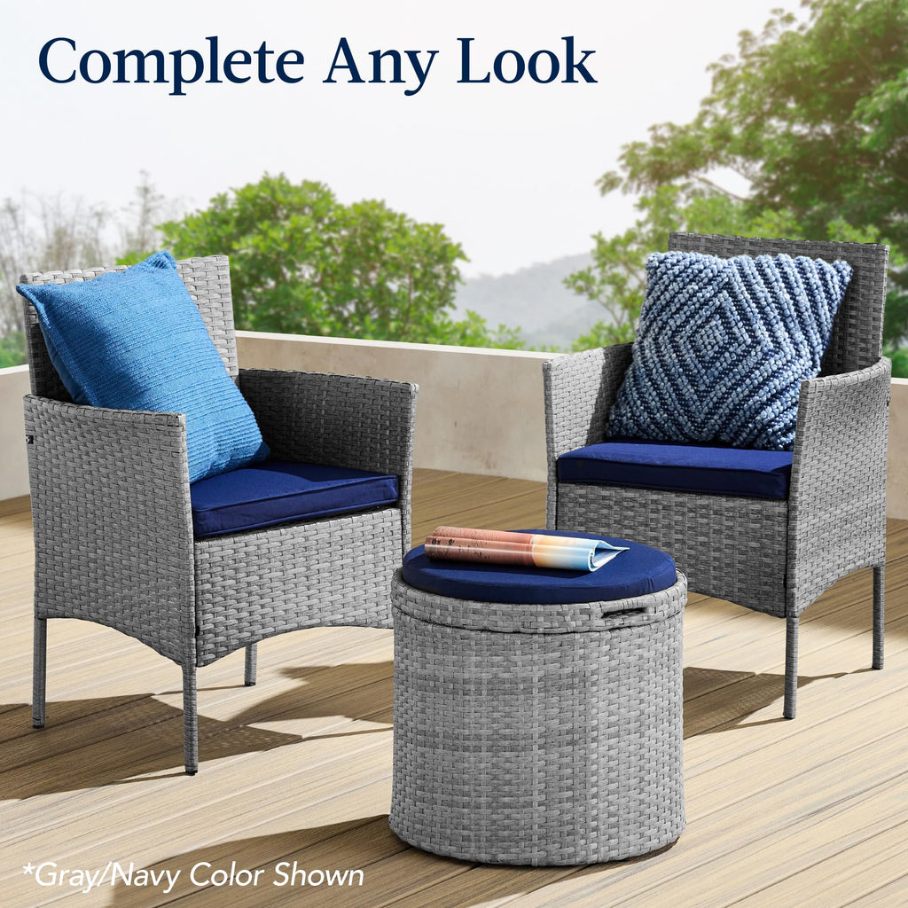 Round Wicker Ottoman with Storage E34293