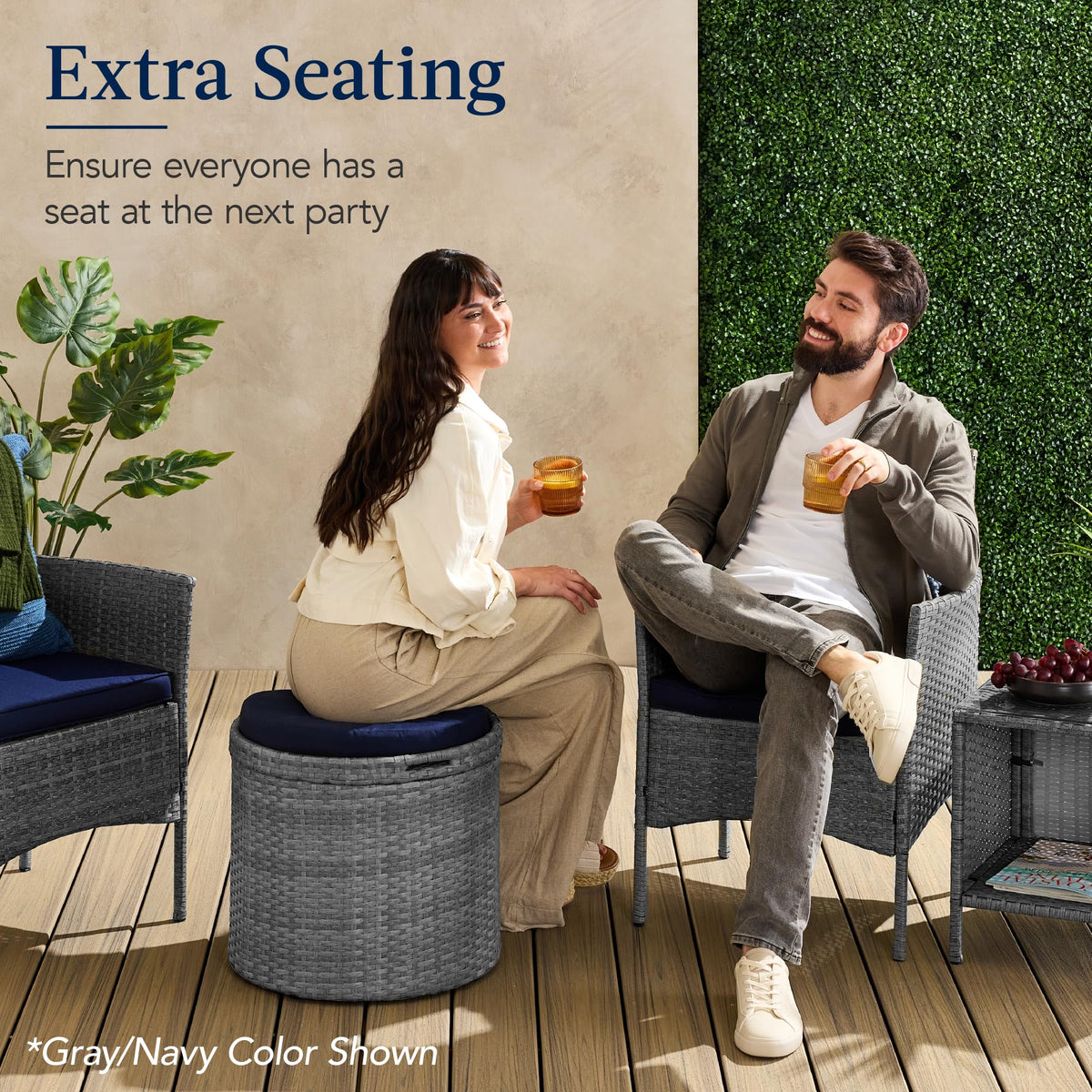 Round Wicker Ottoman with Storage E34293