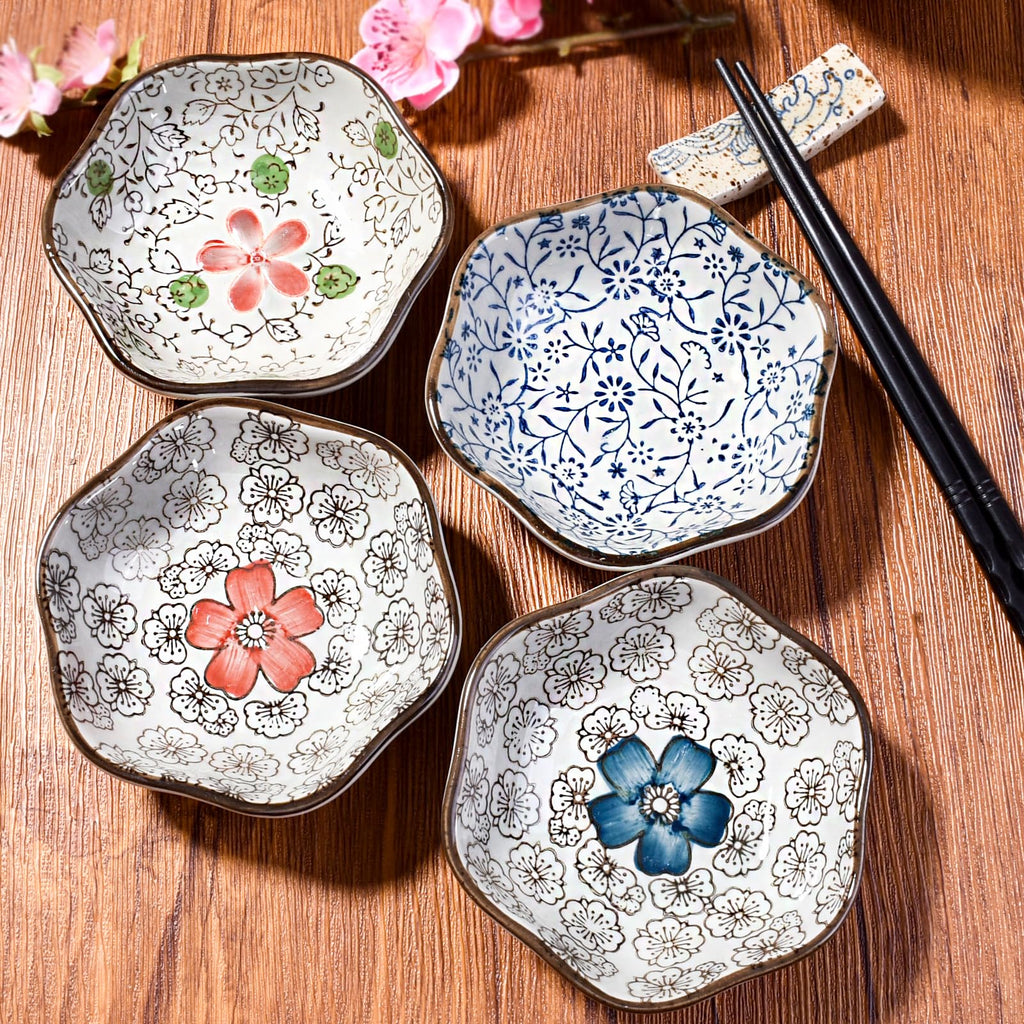 Hand-Painted Floral Ceramic Pinch Bowl Set, 12-Piece Mini Condiment Dishes O685
